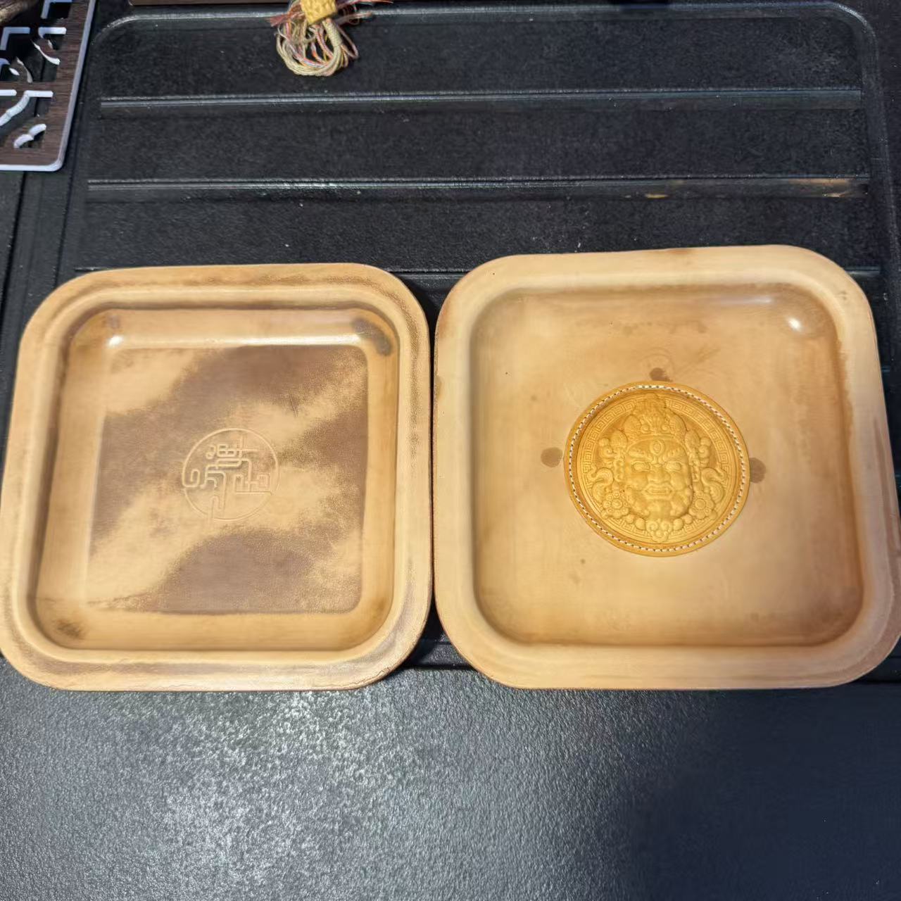 behfxy 首饰盒 植鞣牛皮创意方形桌面文玩首饰手串收纳盘