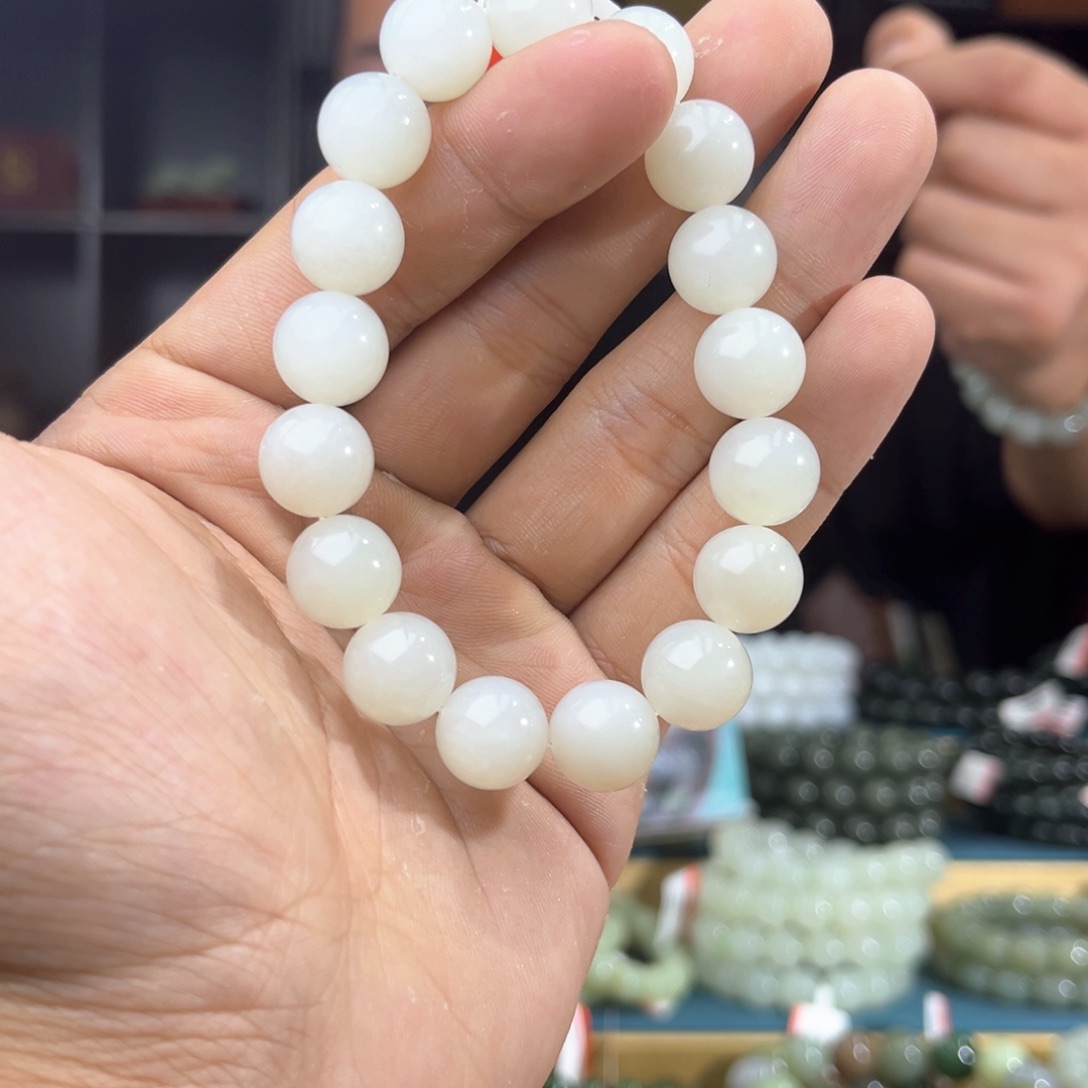 和田玉手串未镶嵌纯天然和田玉13年新疆且末天泰料12