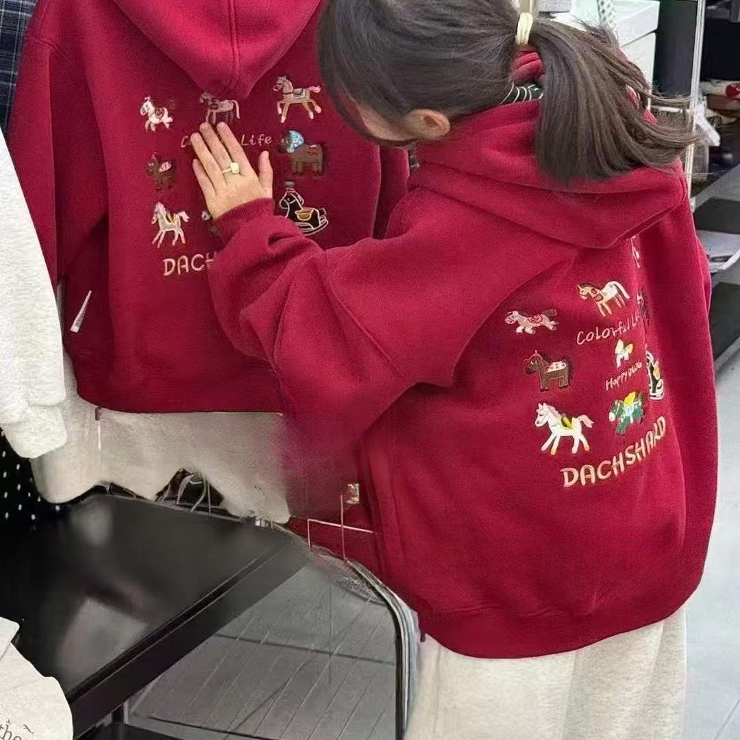 【2025冬韩款】儿童卫衣卡通刺绣小马加绒连帽卫衣Y2752