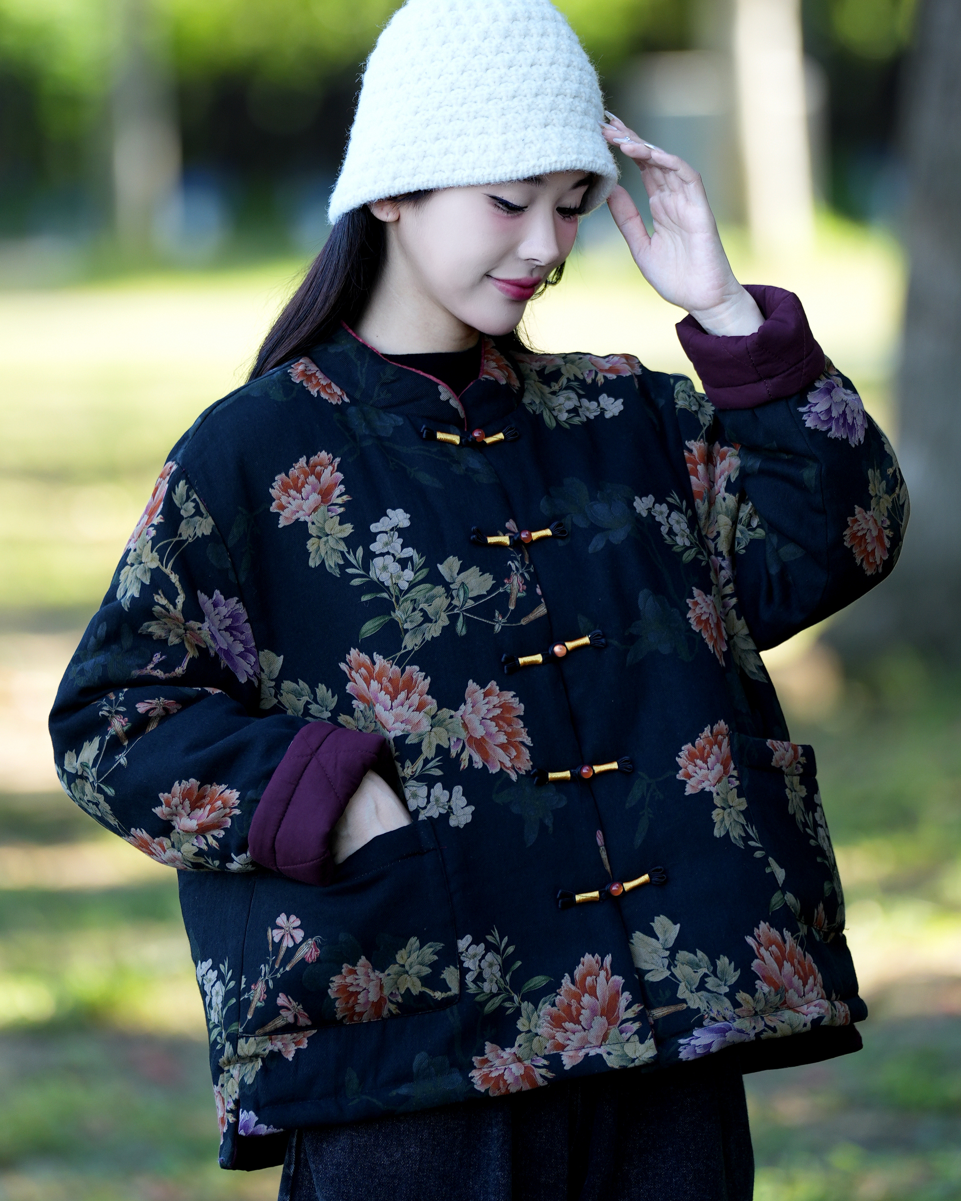 8866秋冬新款时尚气质显瘦遮肉洋气休闲女加厚宽松夹棉对襟外套