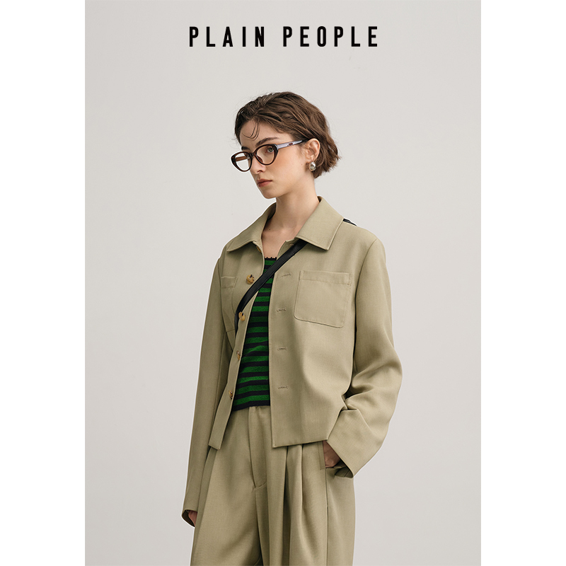 PLAIN PEOPLE【学院轻通勤】文艺休闲翻领夹克短外套女2025春新款