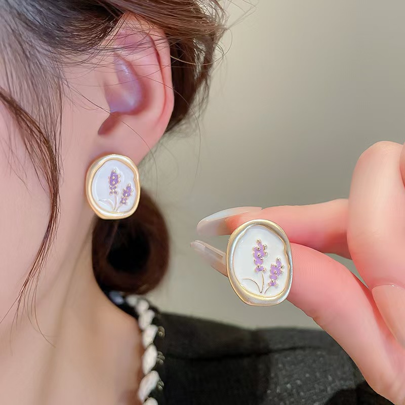 合金花岗石耳饰 法式女耳环轻奢适合冬天搭大衣的耳饰甜美复古