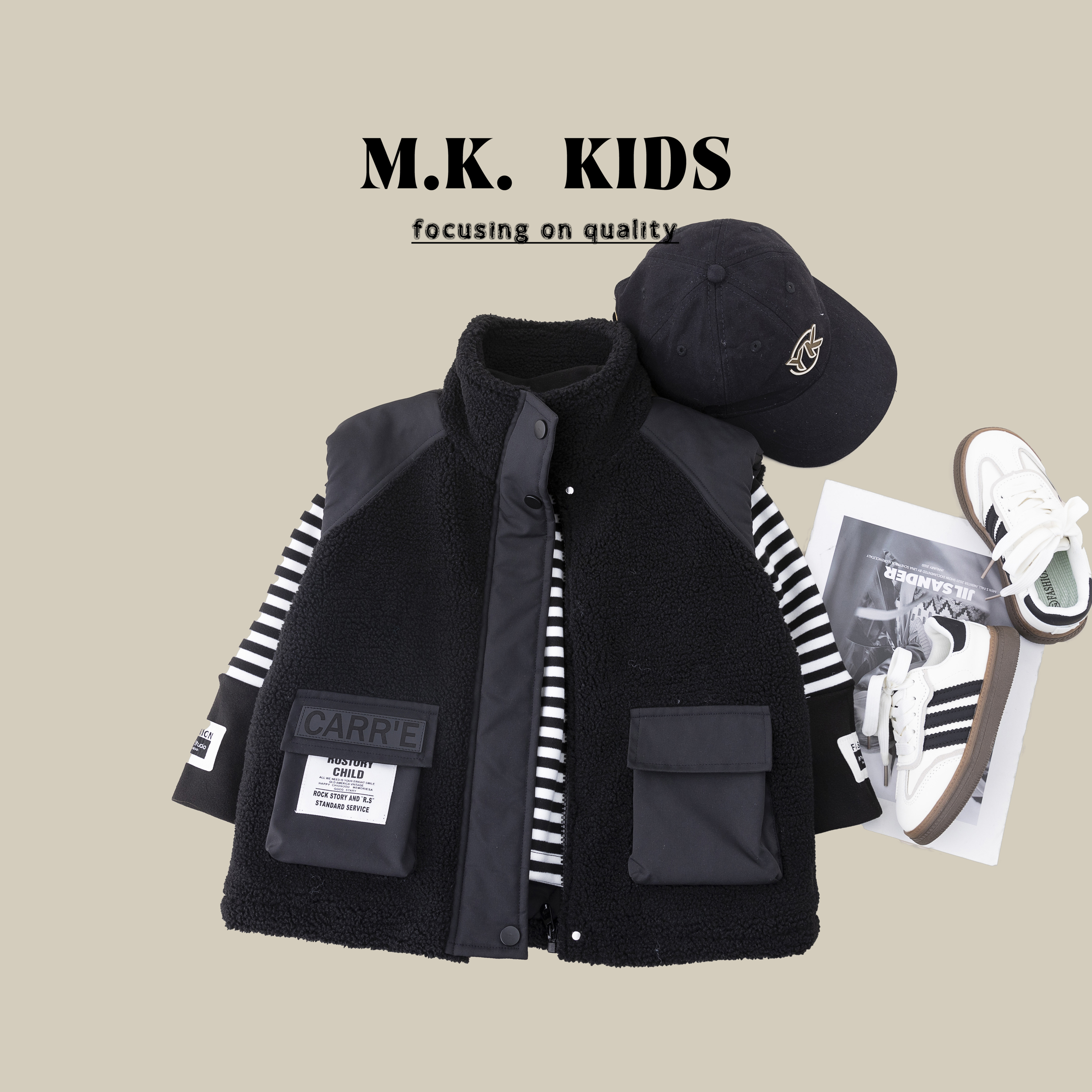 现货儿童冬款百搭耐脏拼接颗粒绒棉马甲男童潮流时尚上衣DG70148