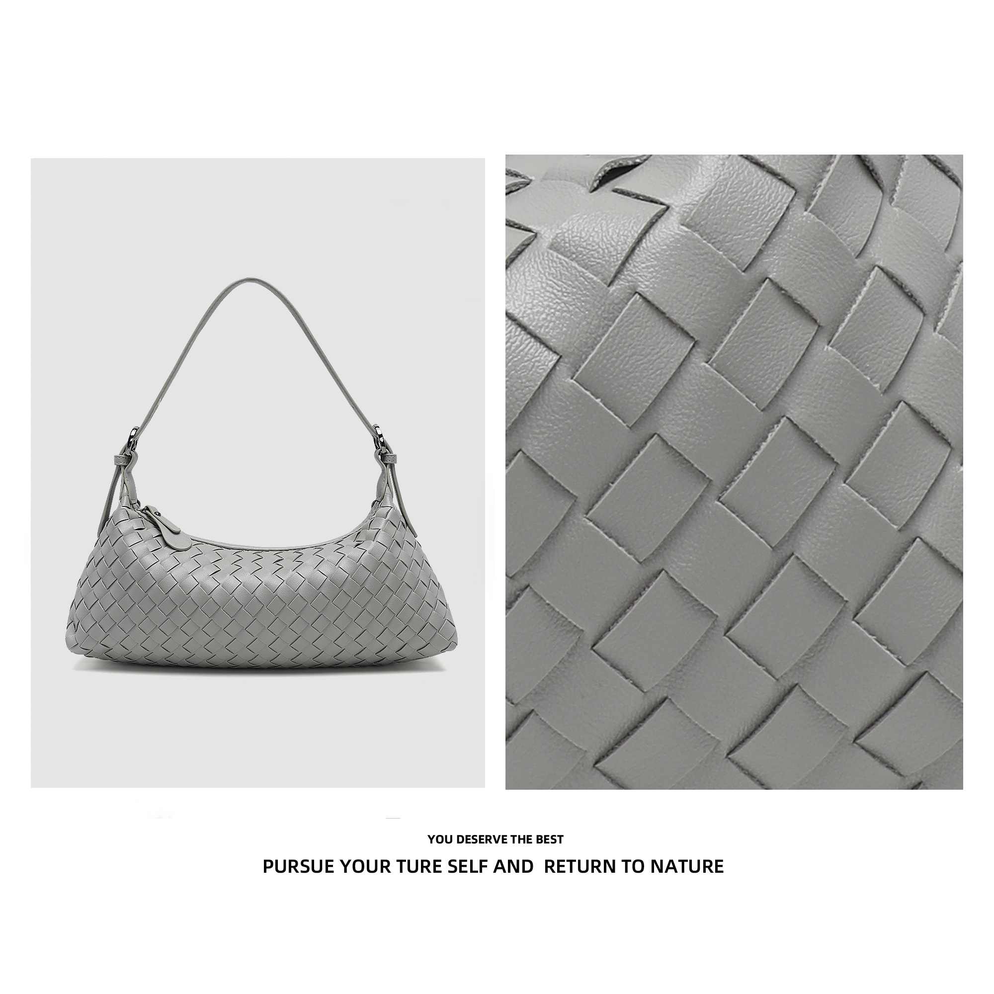 Discover Revive【B家法棍包】简约手工编织腋下包B1974-玛瑙灰