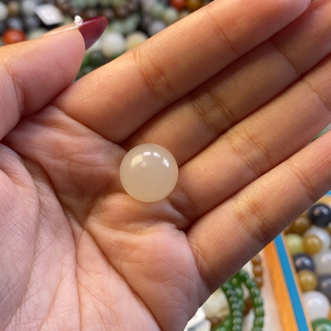 和田玉藕粉单珠未镶嵌咖**ξz 14