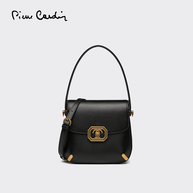 皮尔卡丹头层牛皮女包高级质感单肩包小众轻奢气质百搭小方包新款