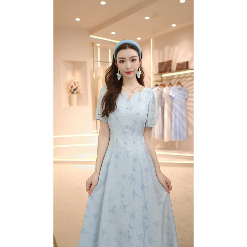 艾格夏季法式新款时尚休闲通勤连衣裙女显瘦气质温柔感小众长裙