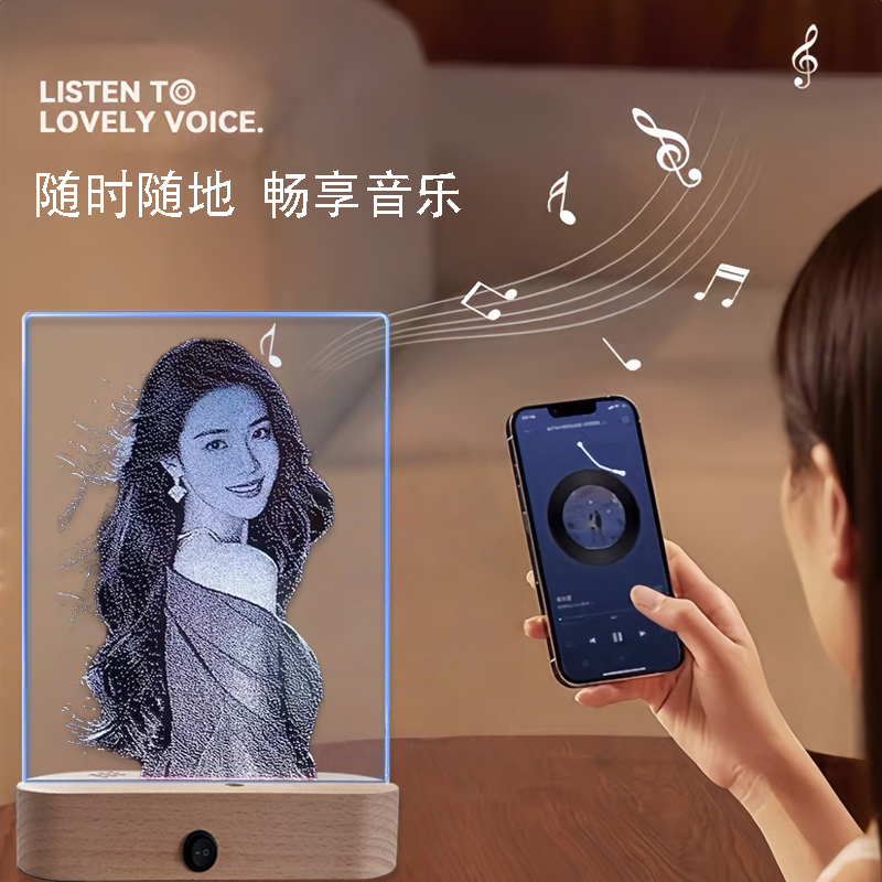 【升级蓝牙音乐款】纯手工锤子玻璃画私人订制照片琉璃画礼物送女生