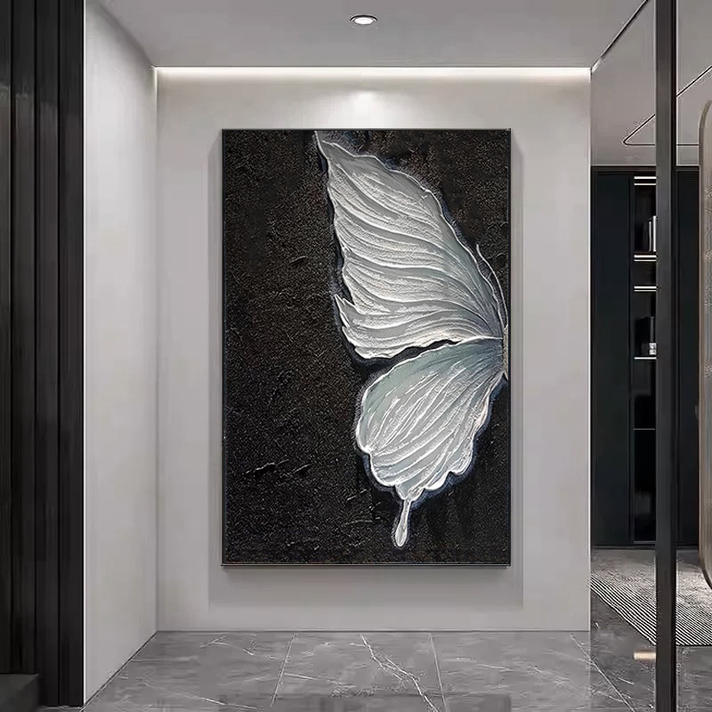 《蝴蝶2》简约大气黑白灰蝴蝶挂画高级感客厅餐厅卧室玄关装饰画