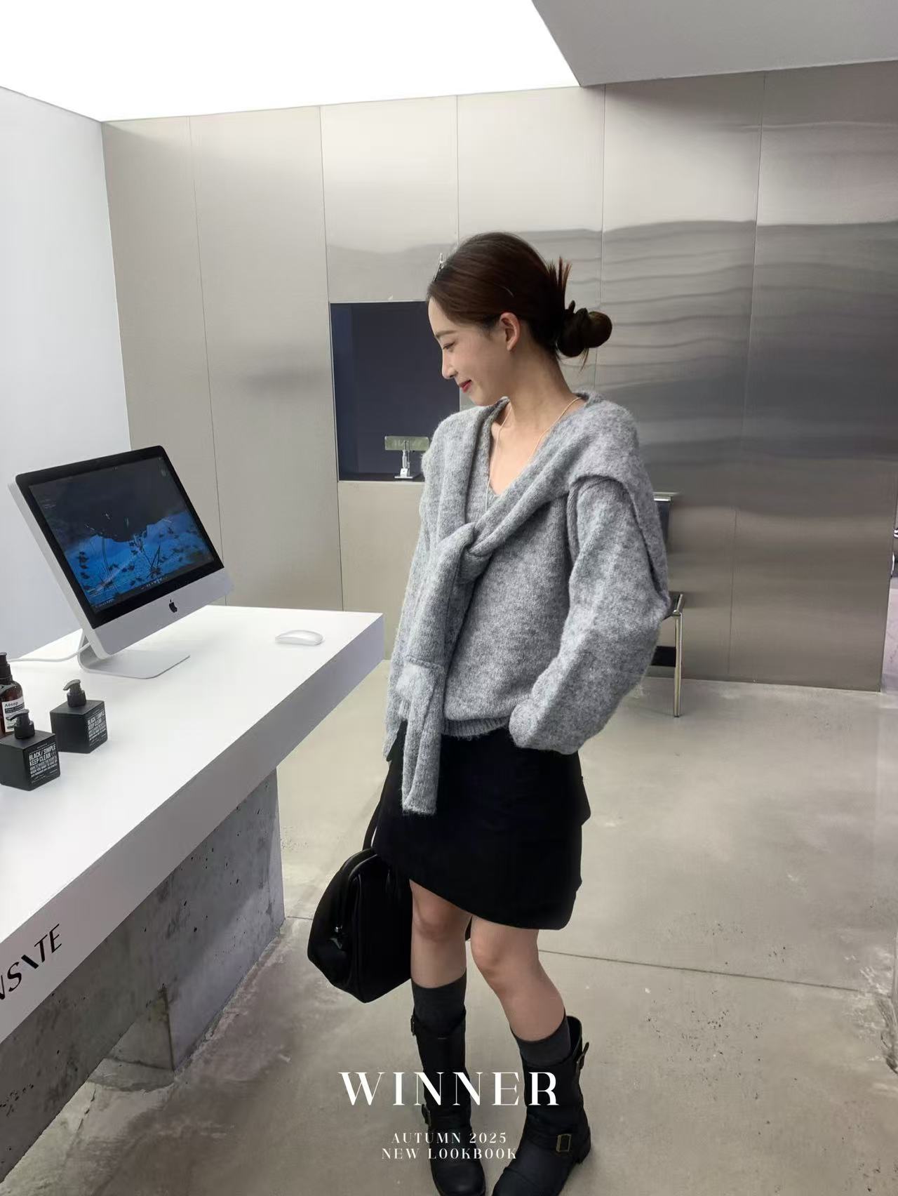 W 8177  韩系简约慵懒百搭披肩毛衣 w（衣长66）