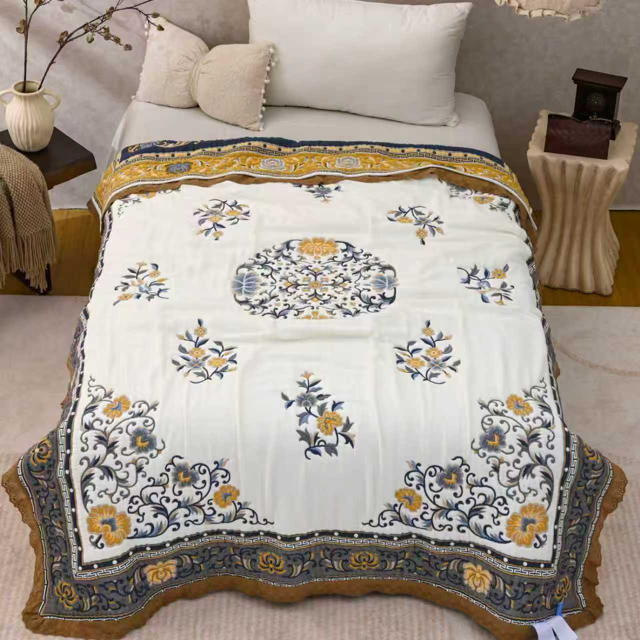 非遗传承 系列宝相花十层纯棉秋冬泡芙被150*200  