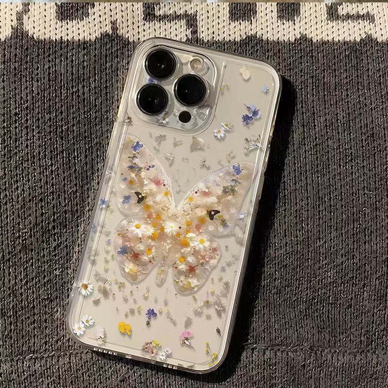 金色蝴蝶适用于苹果16ProMaxiphone手机壳太空壳情侣保护套可爱