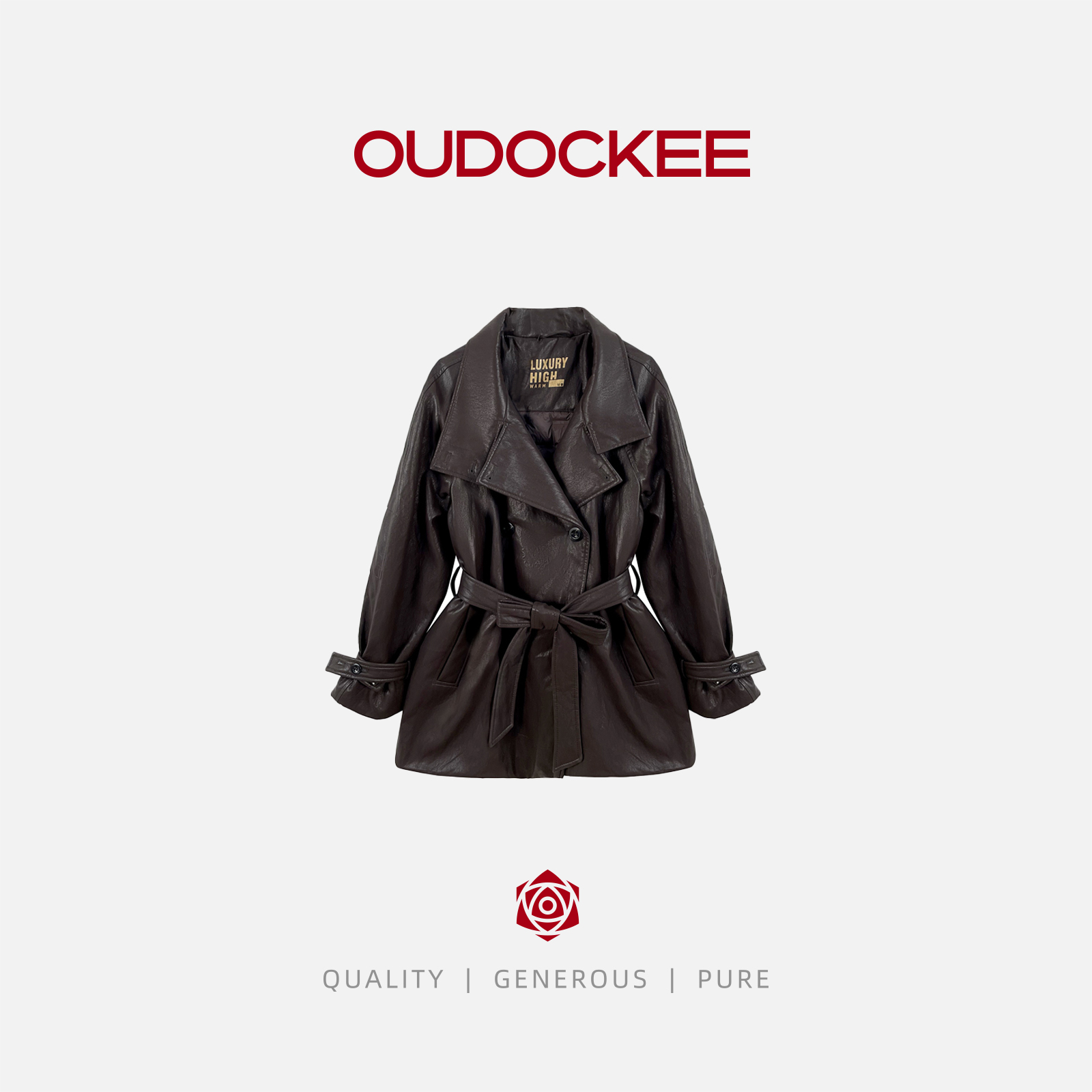 OUDOCKEE 鸥鸥【鸥鸥同款】韩系帅气新款设计感收腰皮衣 50182