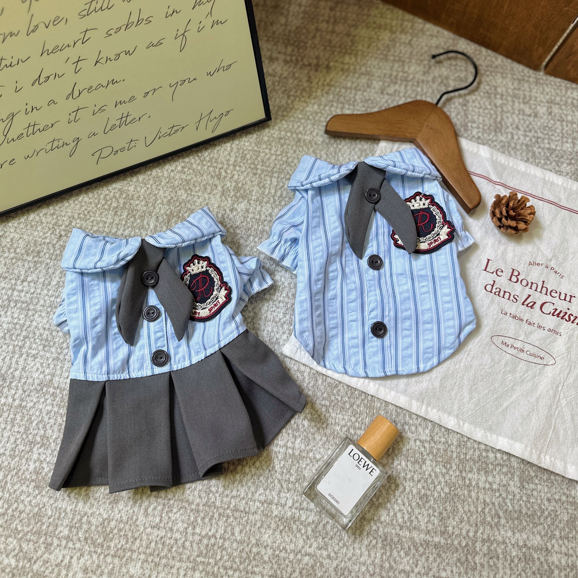 情侣JK制服泡泡棉衬衫裙子领带校服学院风春夏泰迪比熊小型犬服装