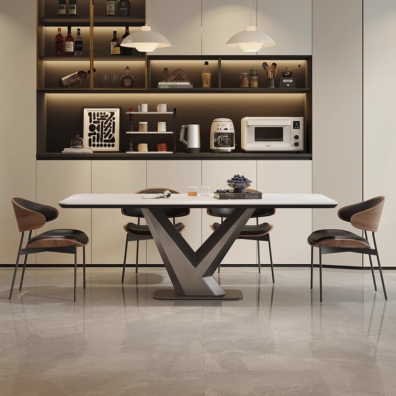 2025新款交叉台长方形岩板餐桌轻奢现代简约意式极简风饭桌设计师