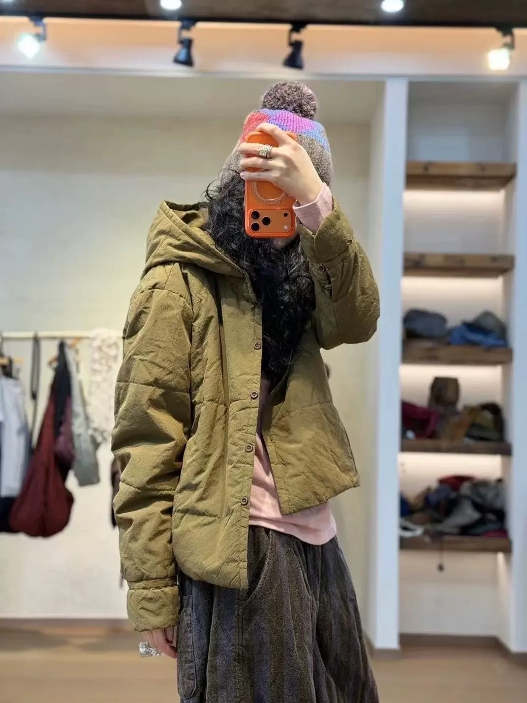 衣牧了然251112A冬季色织纯棉连帽短款棉衣文艺百搭保暖夹棉外套