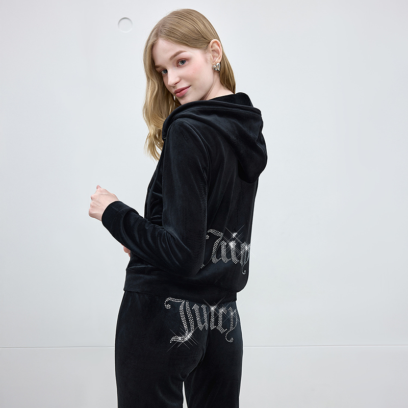 Juicy Couture橘滋【零压弹力丝绒】2025新款烫钻合体连帽外套女