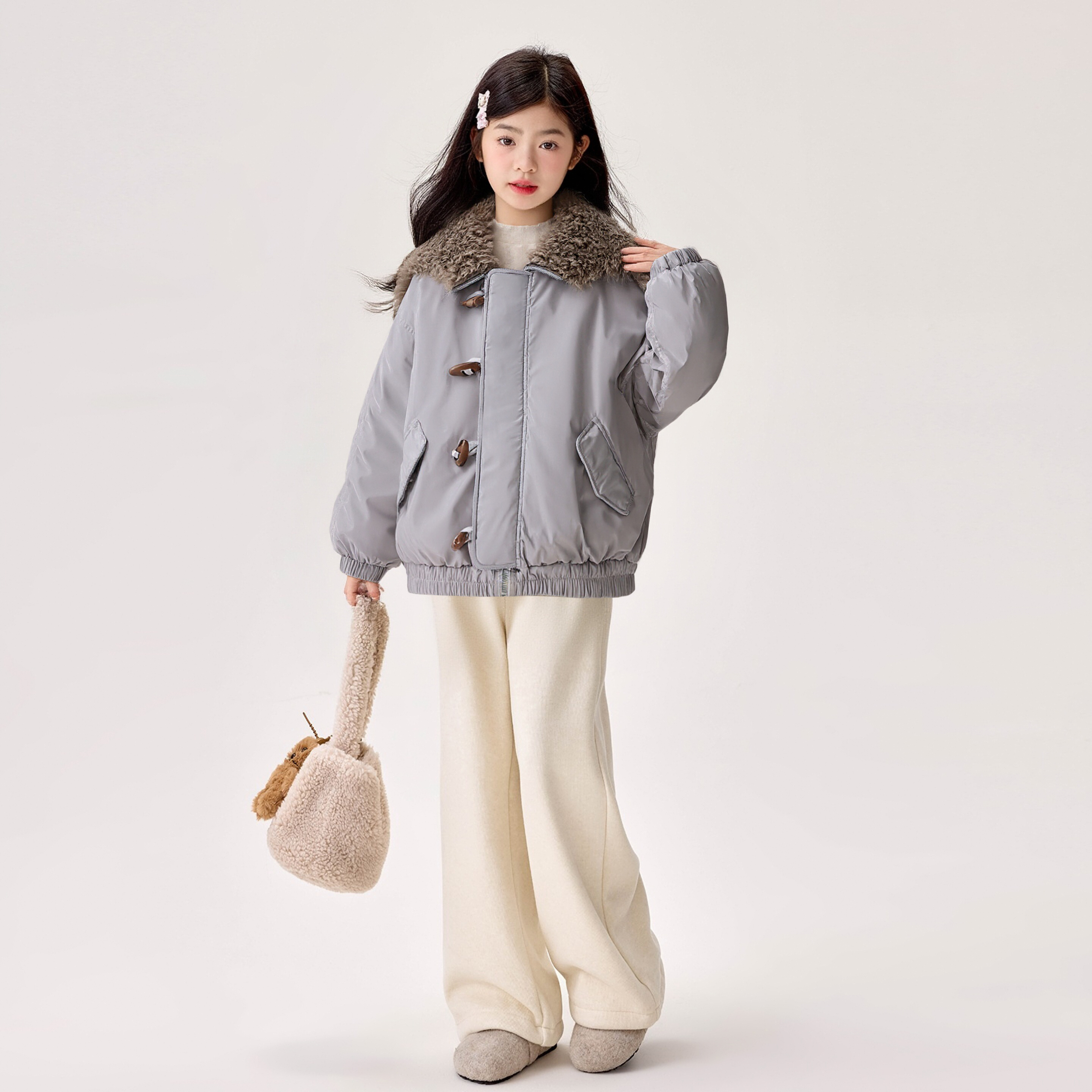 25WT218女童2025冬季新款加绒外套青少年加厚棉服大童时尚派克服