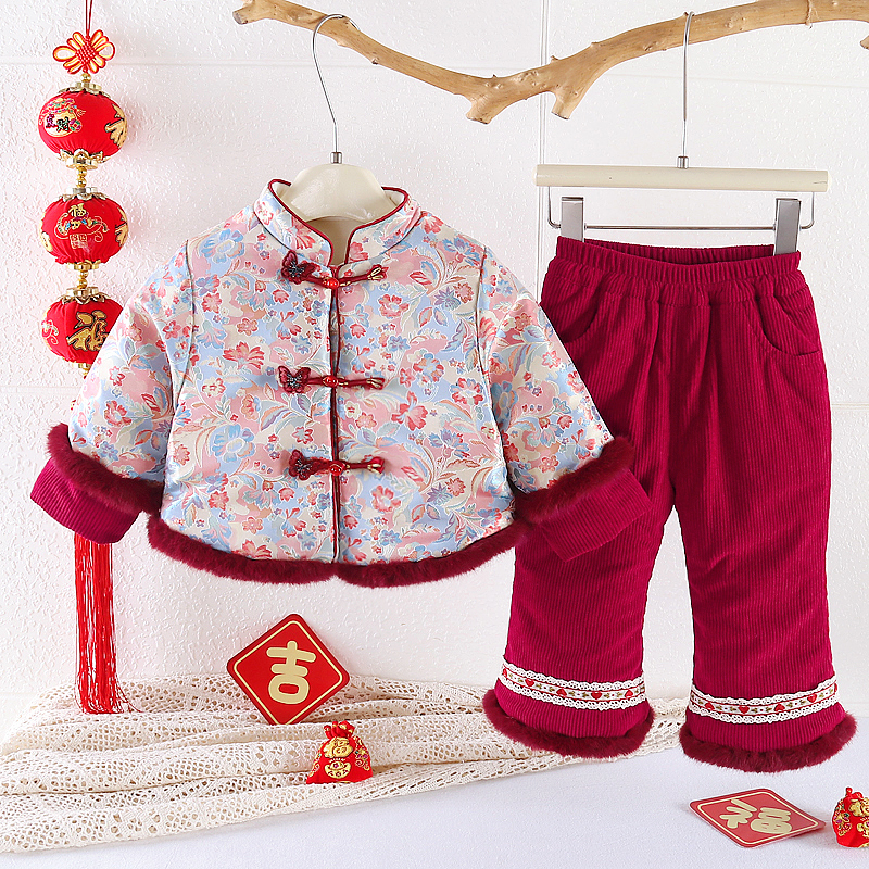 【迷蝴蝶】婴幼儿宝宝套装冬季加厚加绒加棉保暖周岁服喜庆拜年服