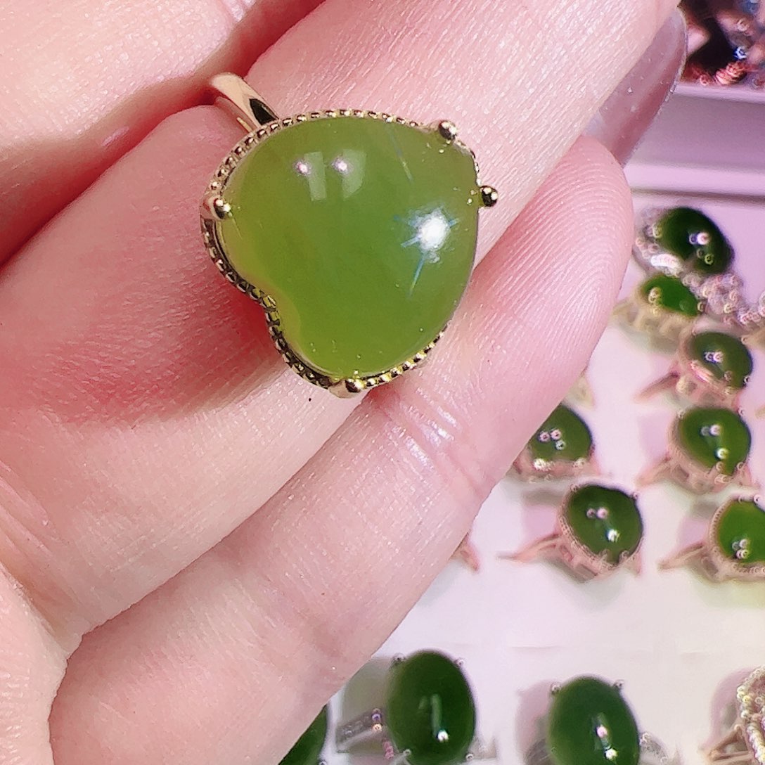 和田玉（碧玉）戒指银S925镶嵌