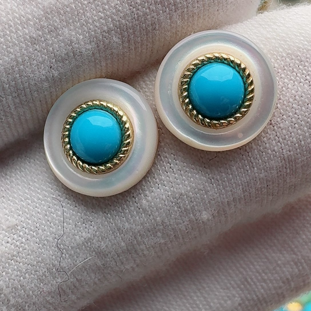 绿松石银S925镶嵌耳饰