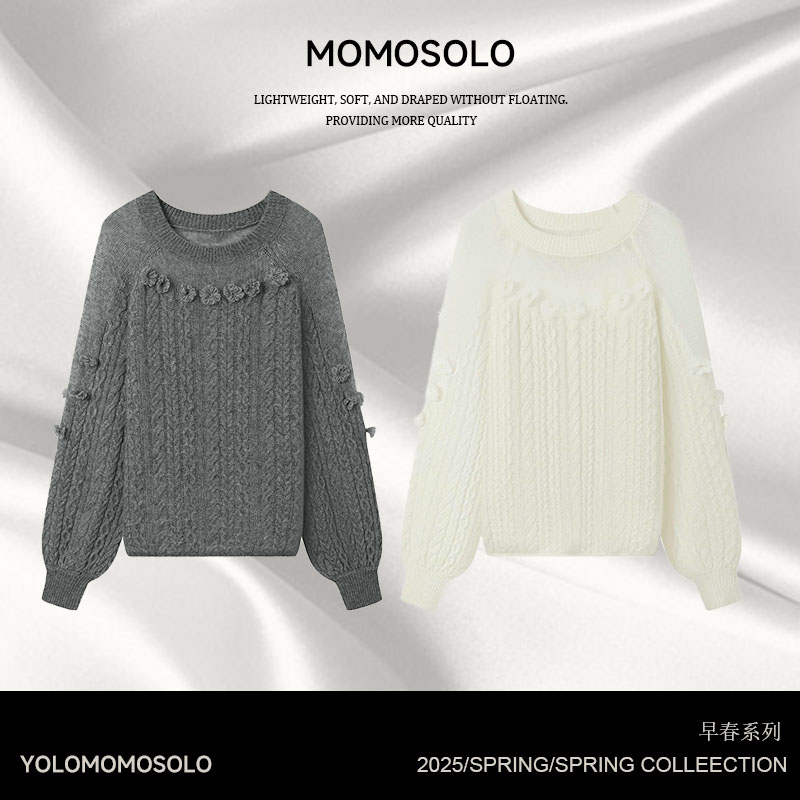 繁花•立体花朵毛衣高级感气质针织衫YM1103