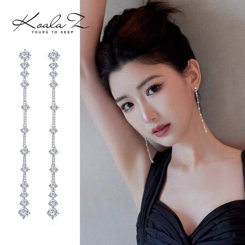 铜合金合成锆石耳饰 轻奢时尚个性长款超闪耳环W122首饰简约气质