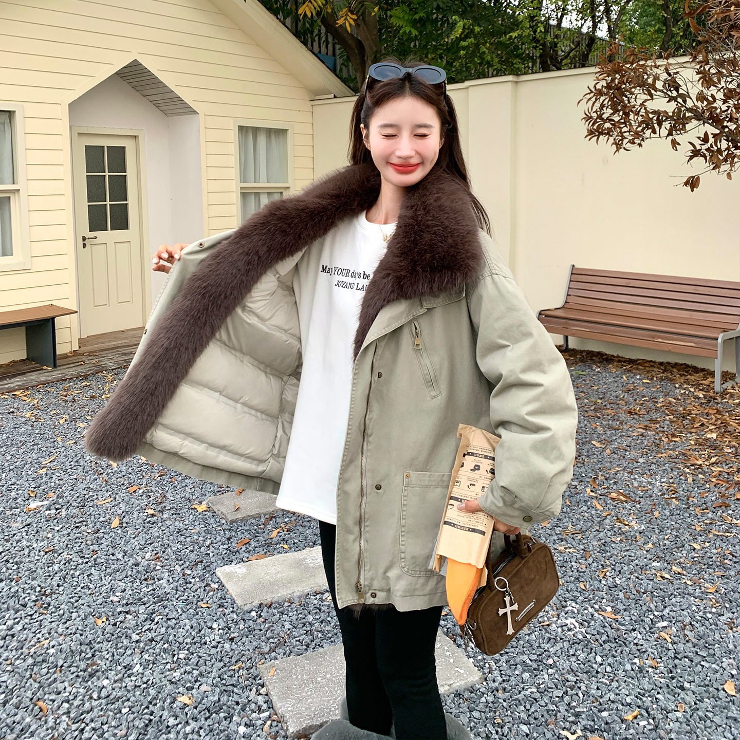 工装风大毛领90羽绒内里派克服女2025冬季新款设计感加厚保暖外套