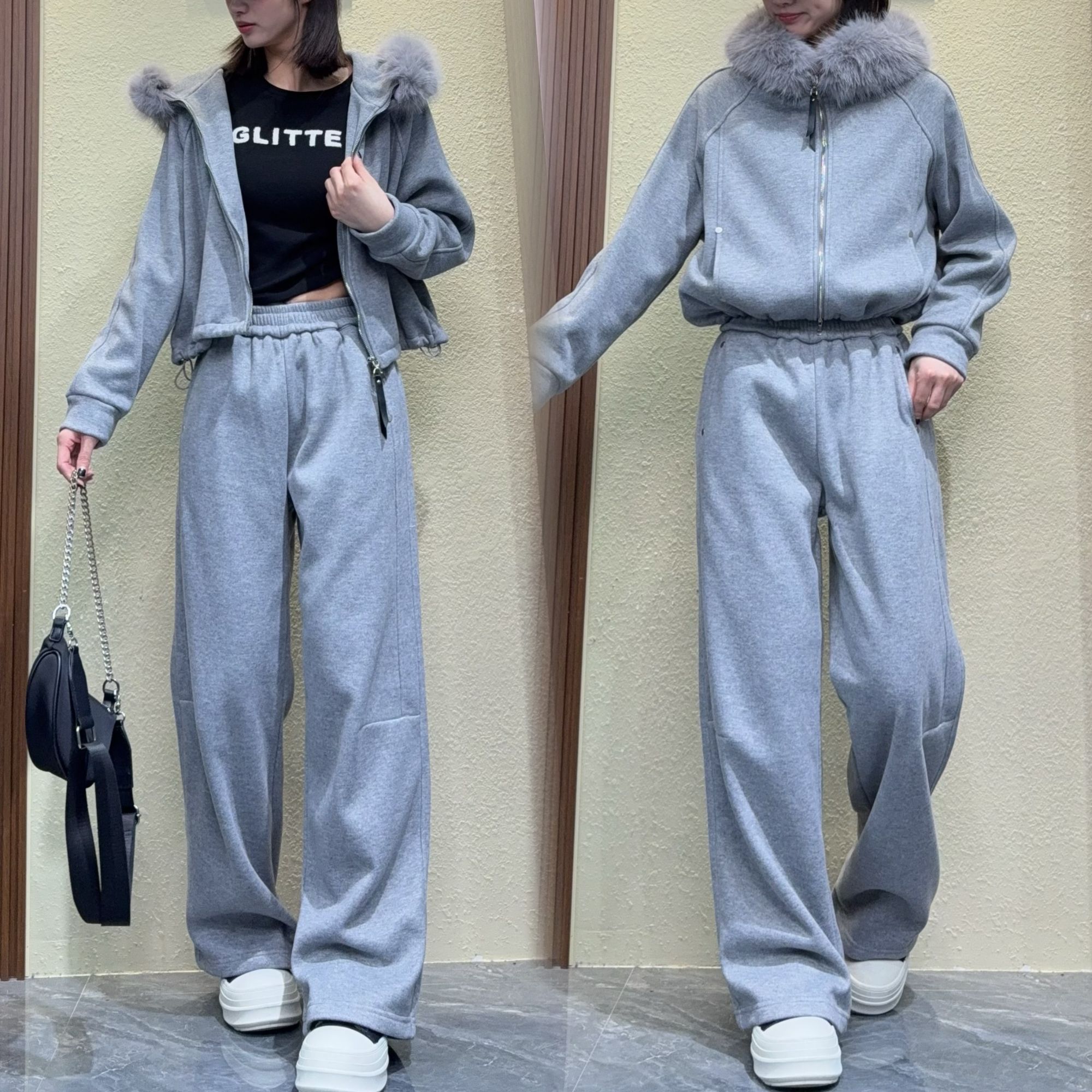 卫衣休闲风2025秋冬加绒连帽女士运动时尚套装韩版裤子百搭9197
