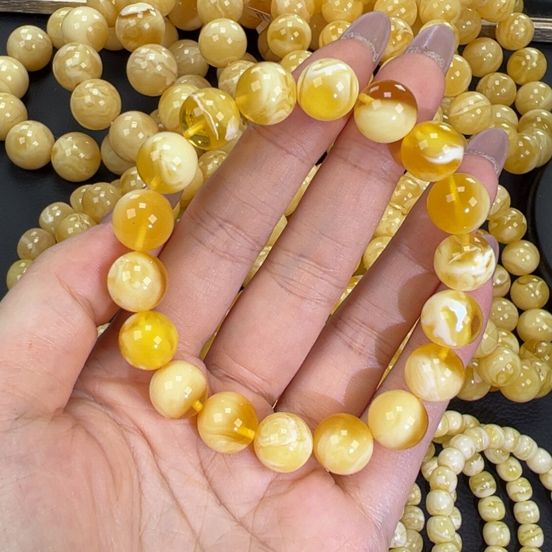 琥珀未镶嵌手链16.3金瓷白