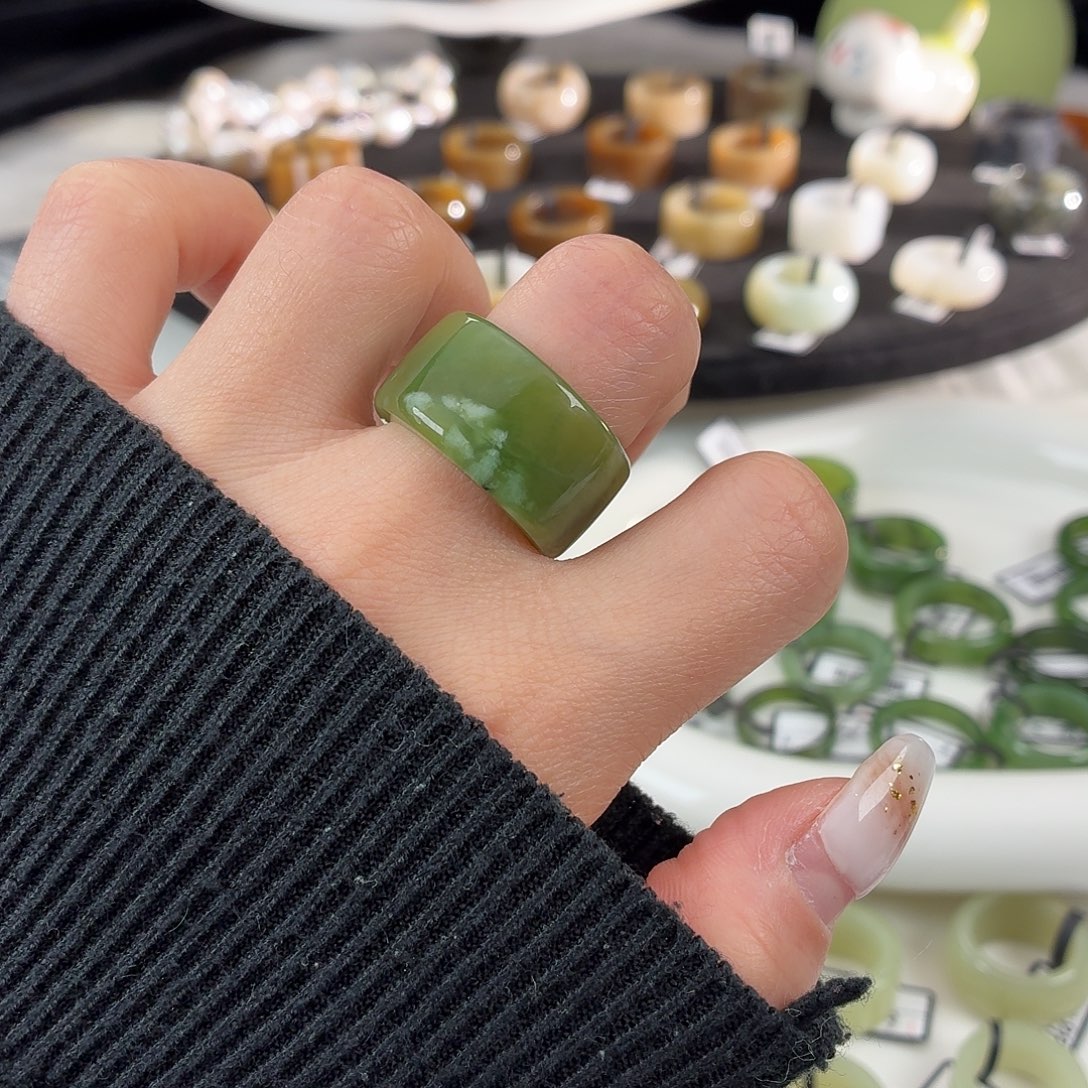 和田玉未镶嵌戒指S159多彩碧玉18.0