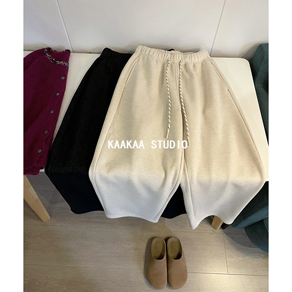 REKAYYAT“白杨”绵羊毛时尚洋气百搭宽松保暖加绒加厚九分奶奶裤