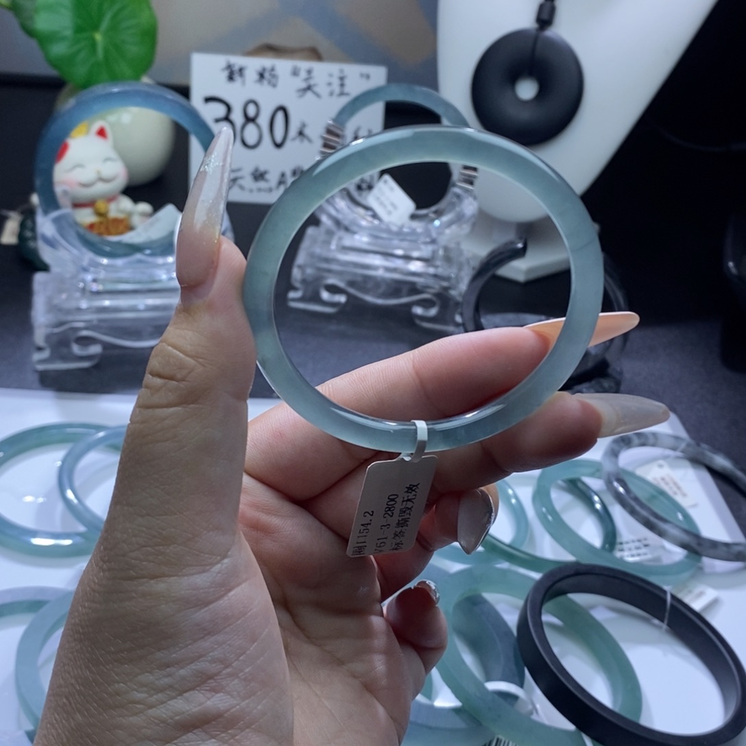 定制翡翠未镶嵌成品买断冰海水蓝54圆条