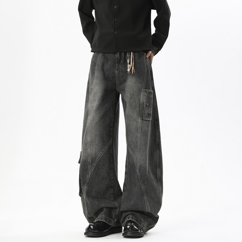 美式工装弯刀牛仔裤男秋冬潮流百搭痞帅高街直筒显瘦宽松休闲长裤