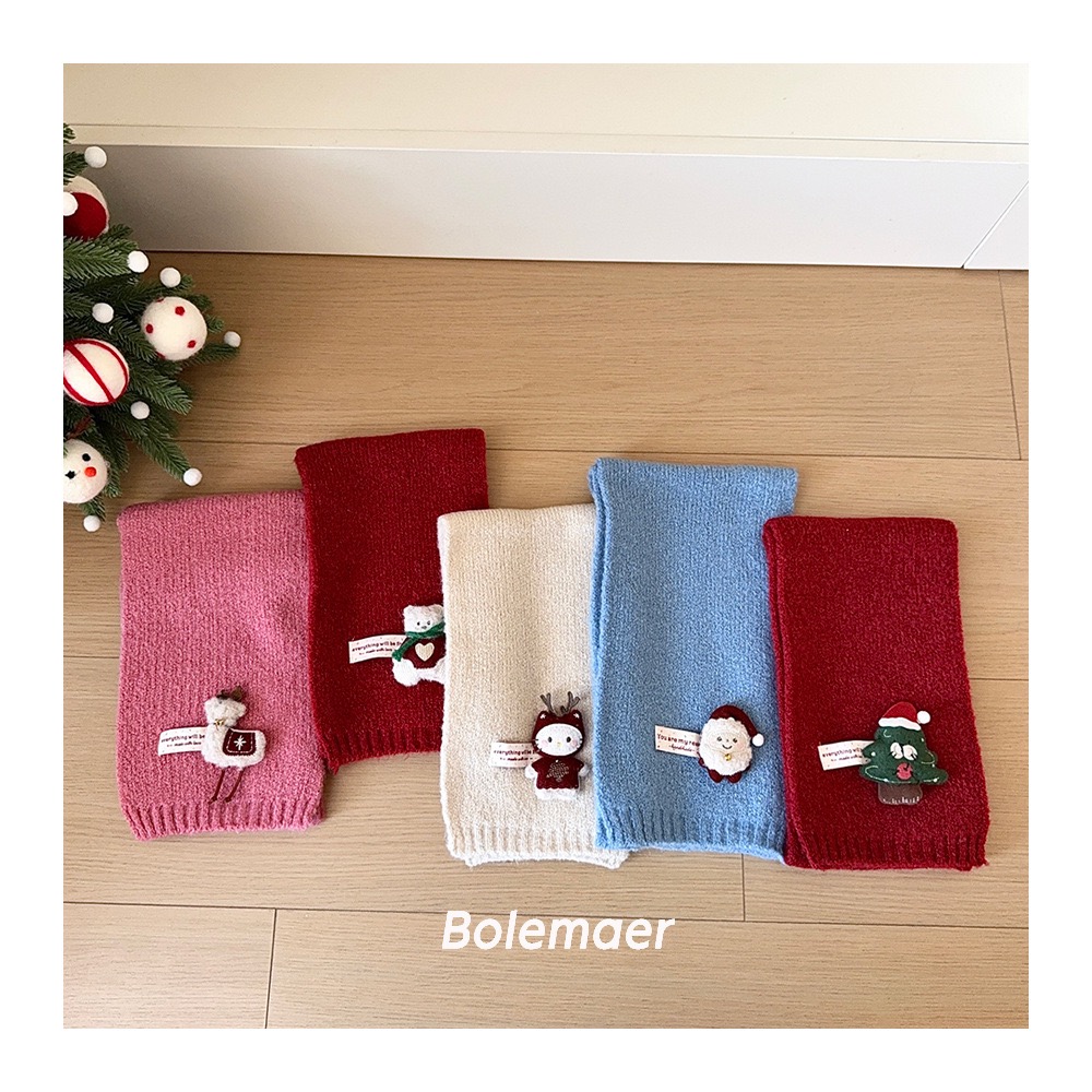 儿童韩系保暖针织围巾秋冬季宝宝可爱围脖男女童保暖圣诞红色围巾