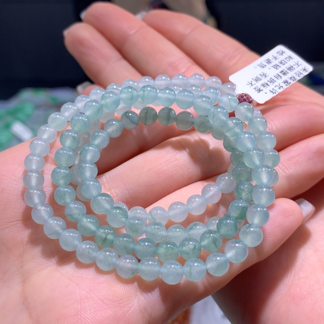 翡翠手链未镶嵌冰种晴底飘花项链卡5.6m m