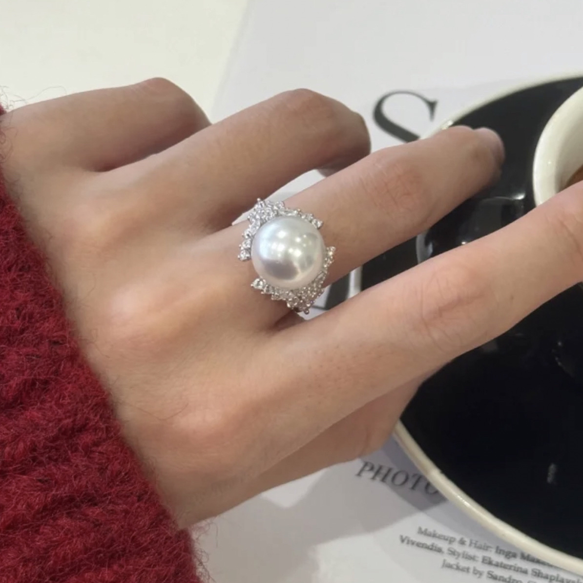 捡漏链接转拍13mm极光白珠设计款戒指J68