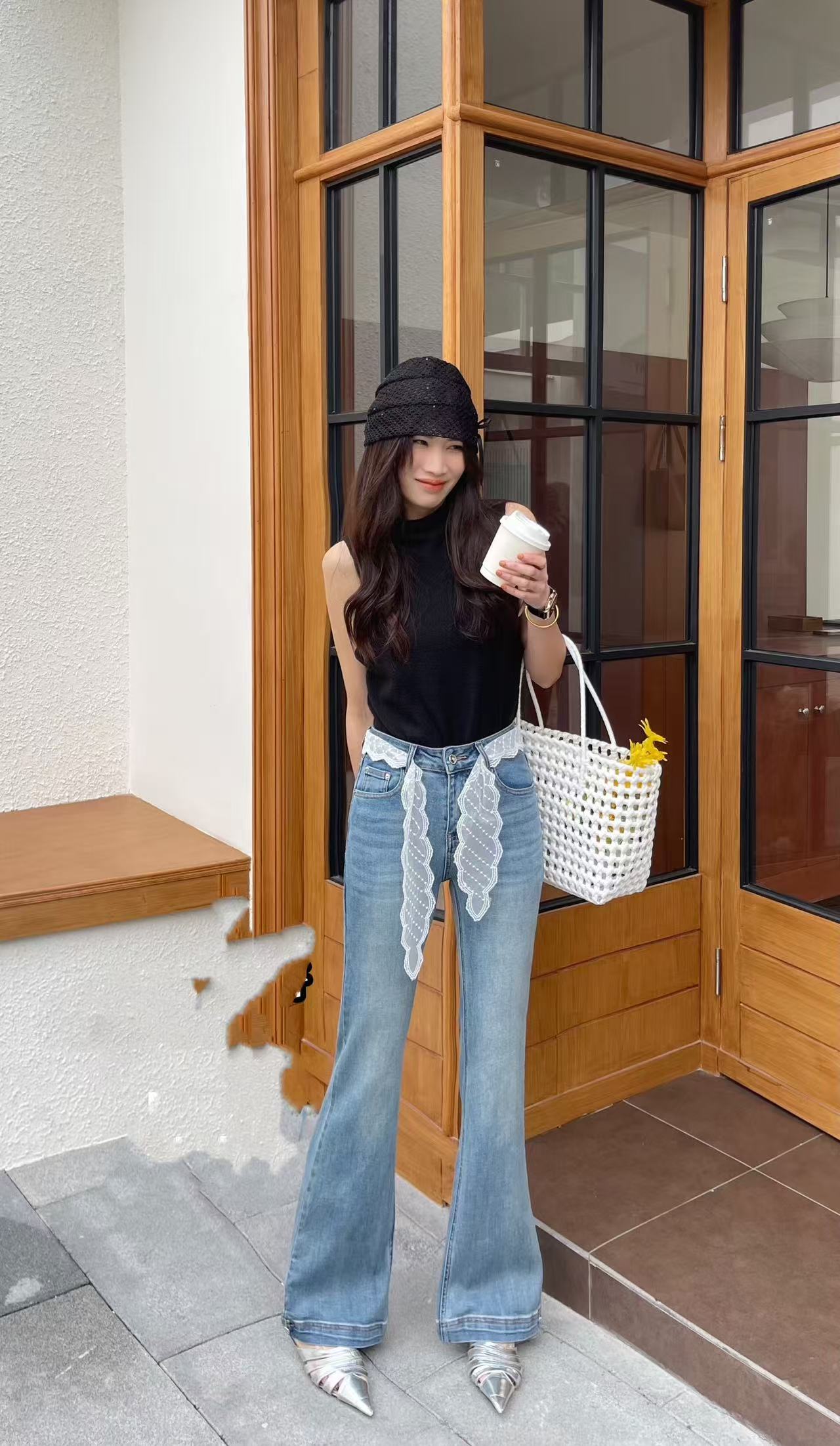 （88371）国风牛仔裤女长裤秋季新款宽松百搭拖地裤