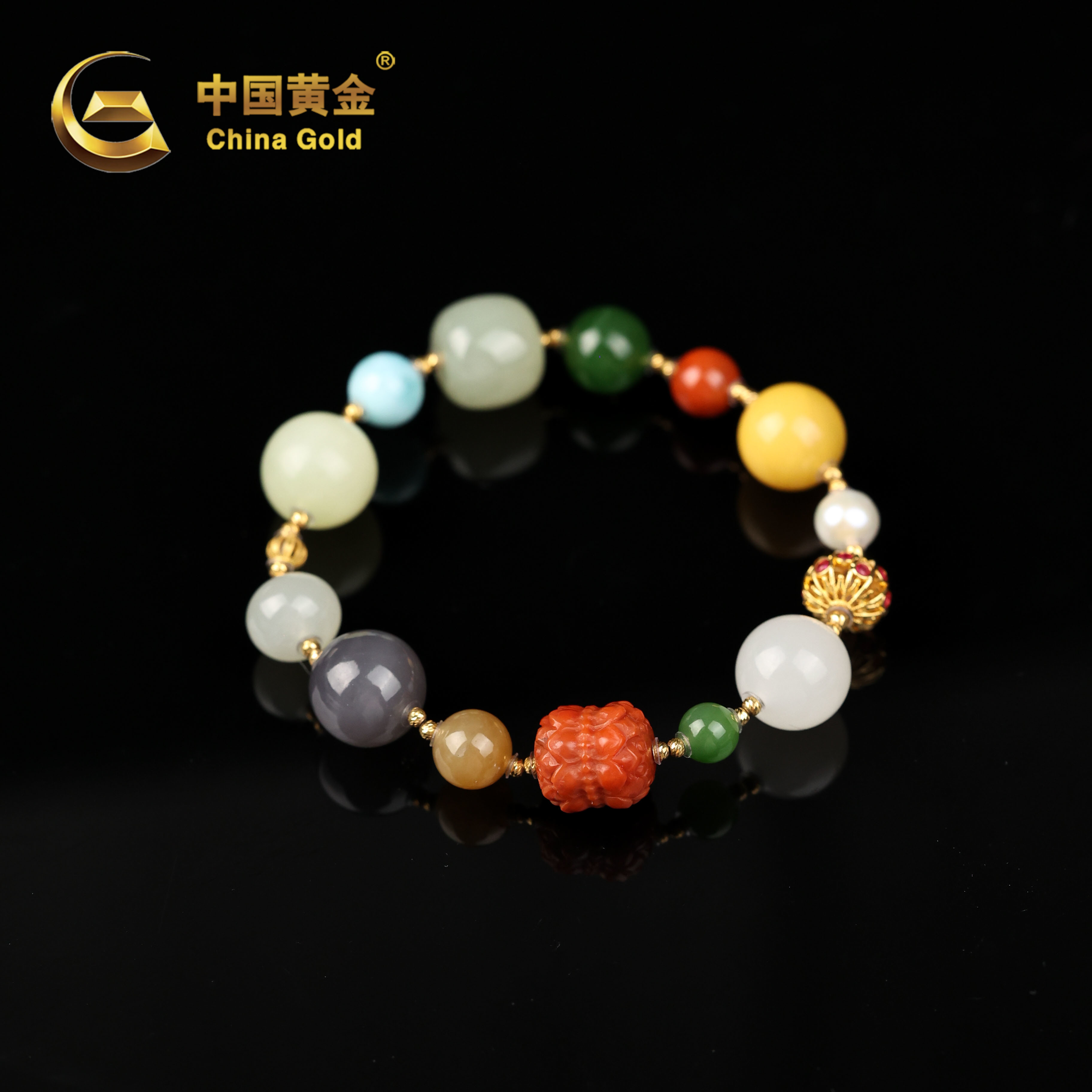  【中国黄金】晚柠 | 和田玉*手串*18K金镶嵌-S3536-臻