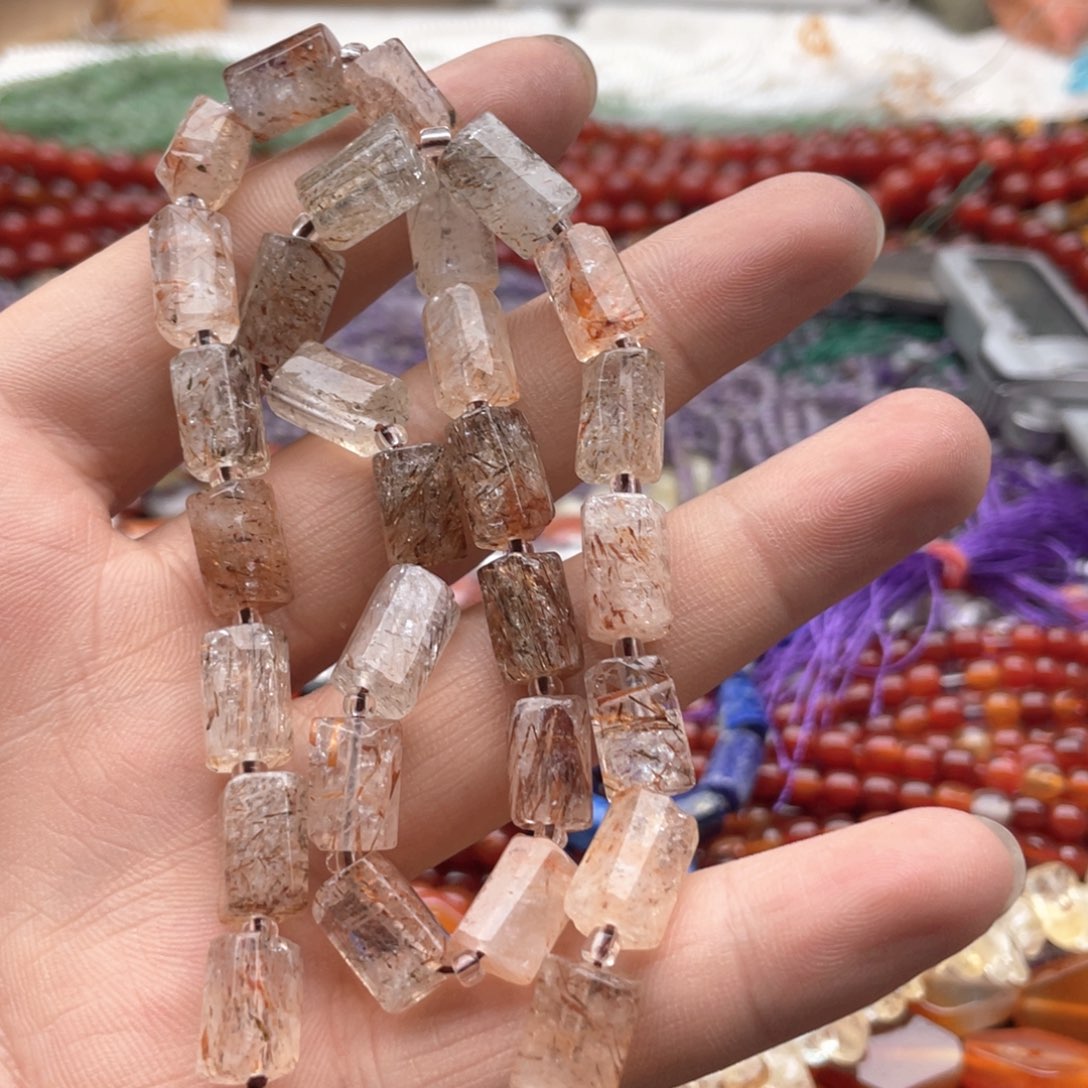 玛瑙/玉髓未镶嵌珠宝半成品一条装8*12mm超七管珠