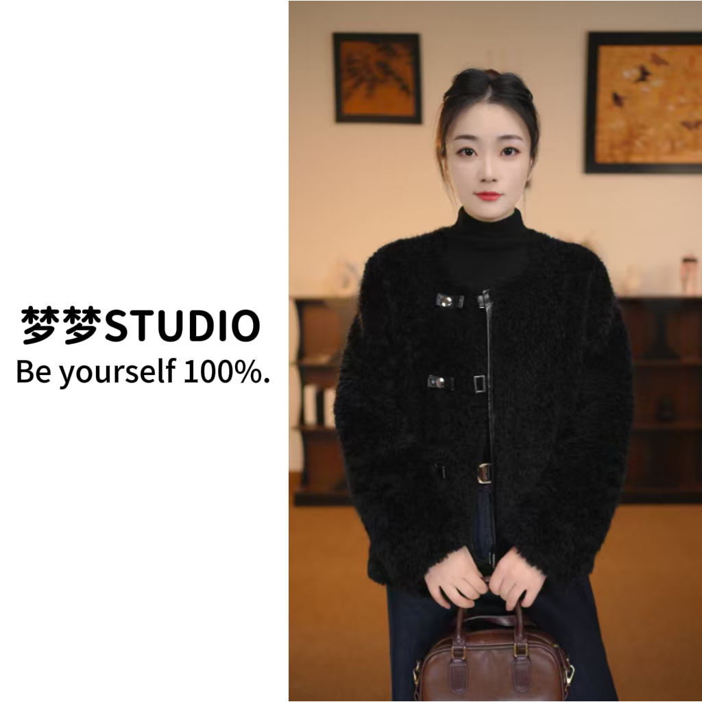 【梦Meng】2025新款黑色女士短外套时尚冬季气质休闲宽松小香风