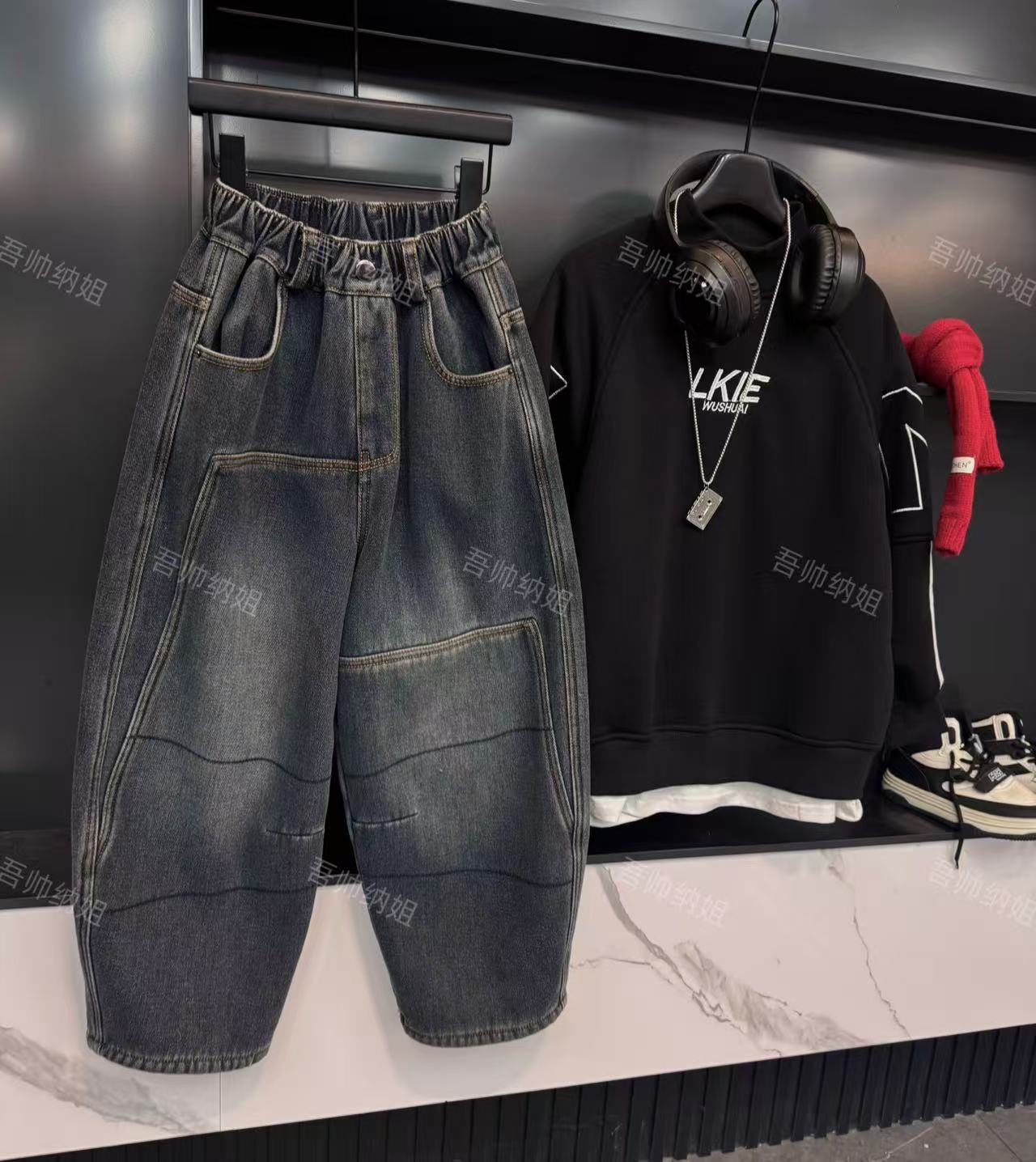 吾2025【Y】10月9日 儿童时尚潮酷蓝色韩版加绒牛仔裤5772-