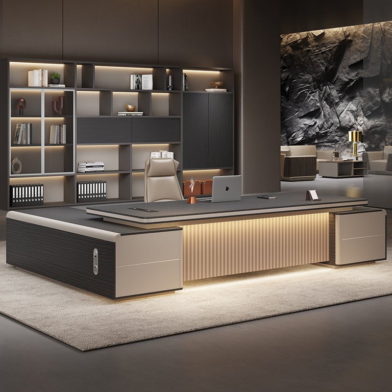 轻奢双柜老板桌椅组合高级感总裁办公室领导单人大班台董事长家具