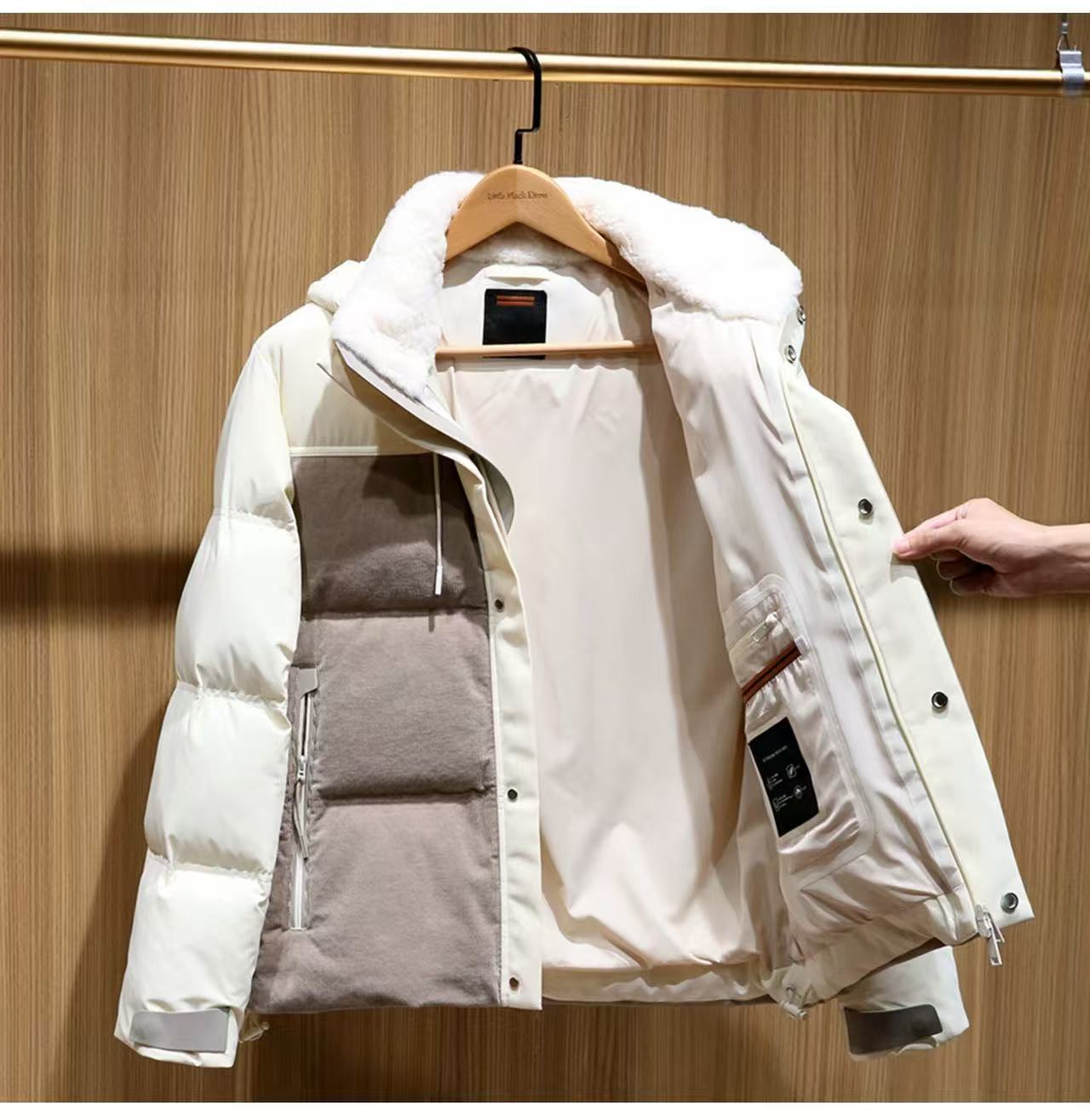 Z 秋冬新款羊羔毛领灯芯绒拼接羽绒服男轻奢高端男士夹克外套