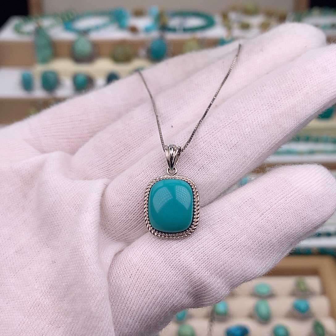 绿松石银S925镶嵌吊坠(赠链)