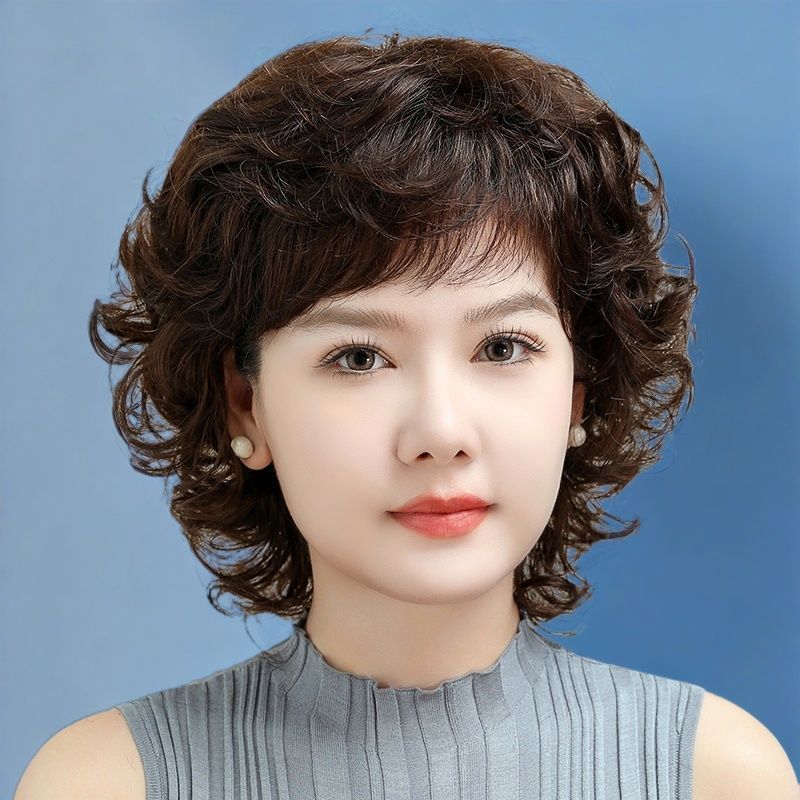 假发全头套女长发真发真人发丝全中老年卷发羊毛卷轻薄全头套假发