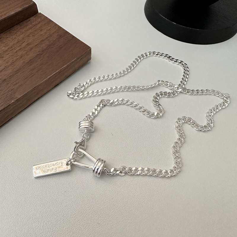 坠链均925银 韩版重工英文字母牌项链女时尚简约个性坦克链锁骨链