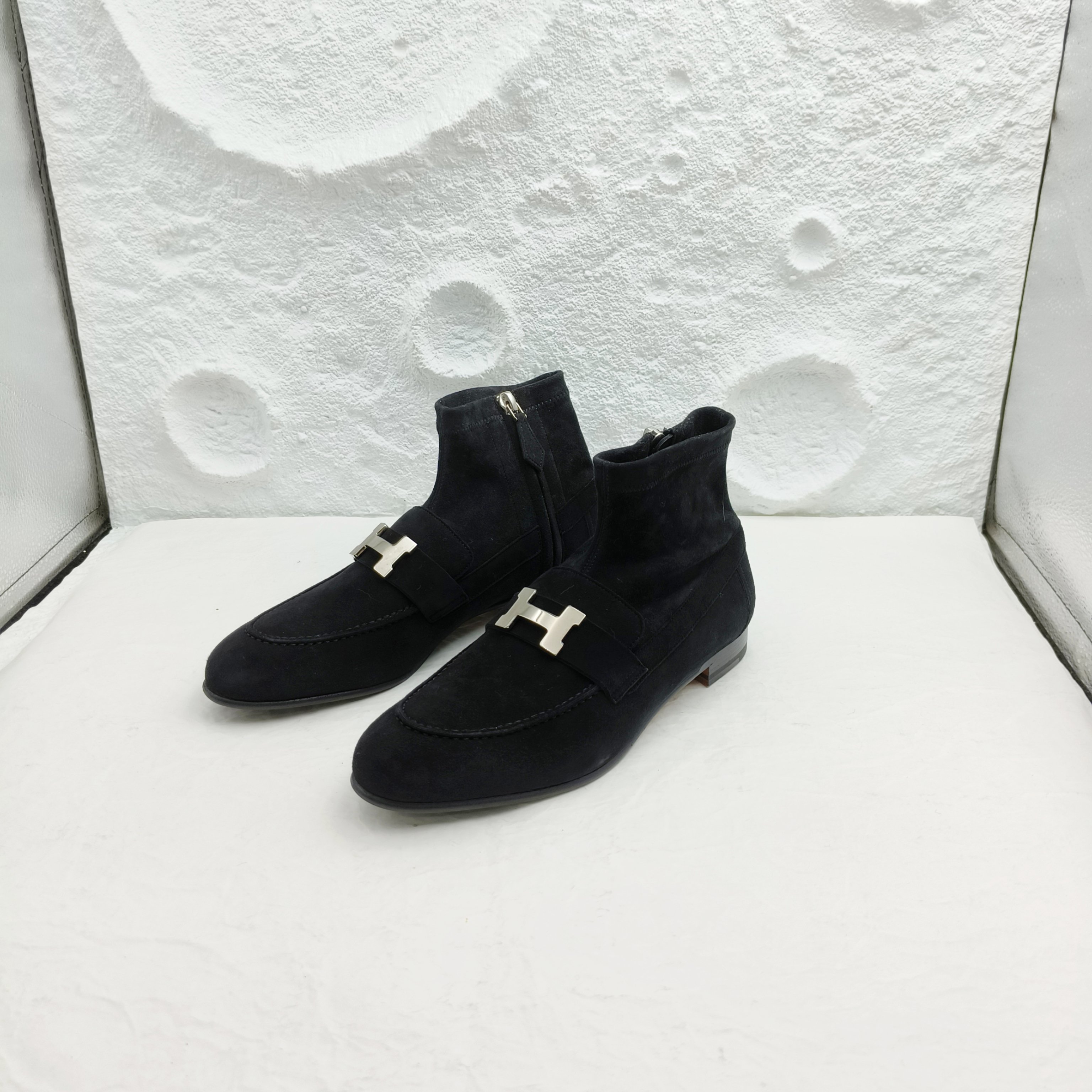 未使用 Hermes/爱马仕 黑银瘦瘦短靴乐福/36码/ A2576