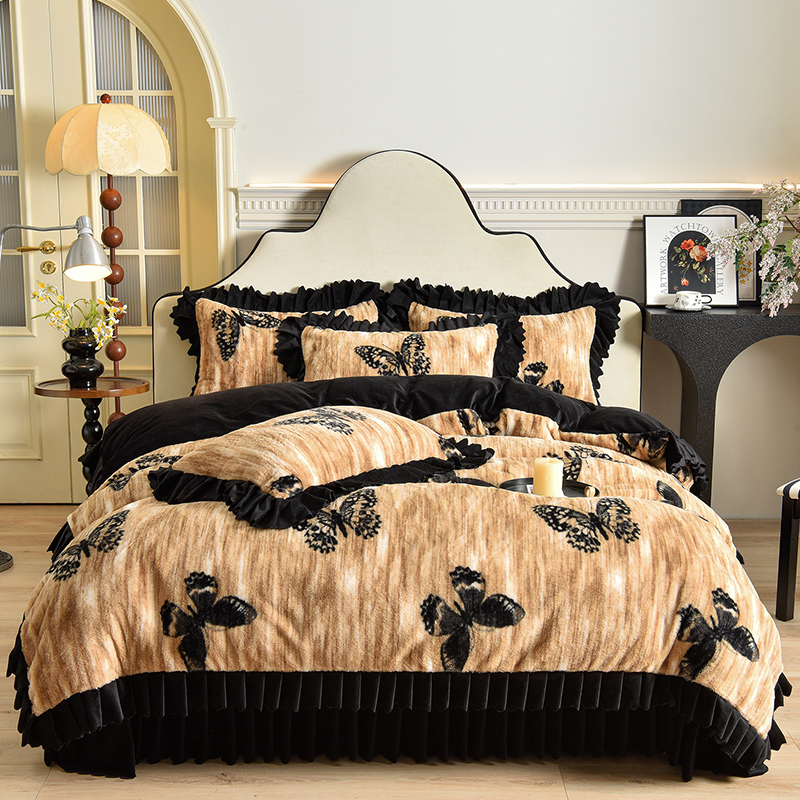 尚品高端A类加厚双面保暖托卡斯兔毛绒牛奶绒冬季轻奢被套四件套