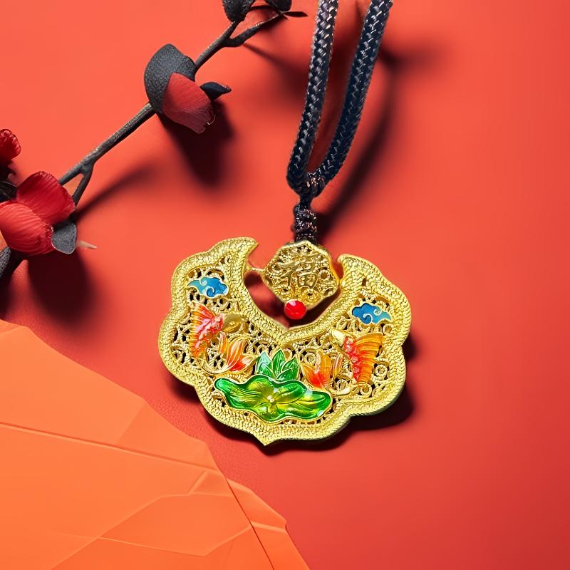 足金999珐琅真金纯古法珐琅彩锦鲤锁包吊坠